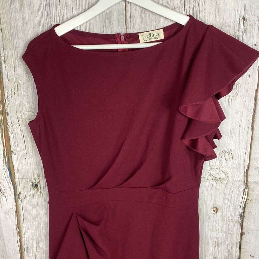 Aisize High Neck Ruffle Fitted Midi Dress Size Large - Picture 2 of 8